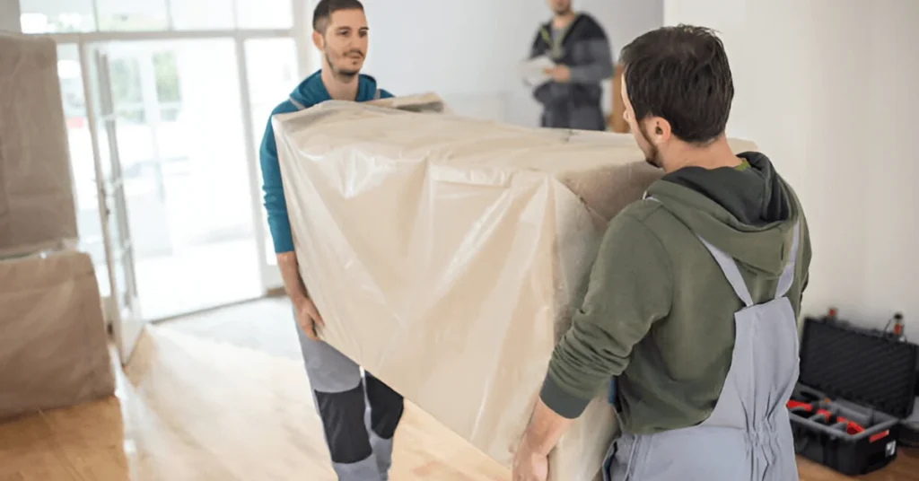 two movers lifting furniture