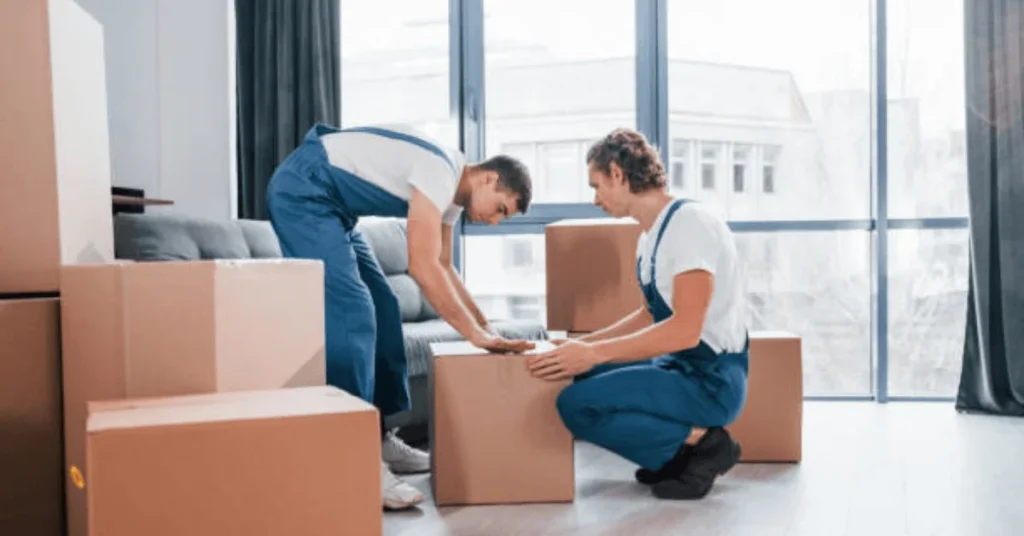 Movers packing boxes